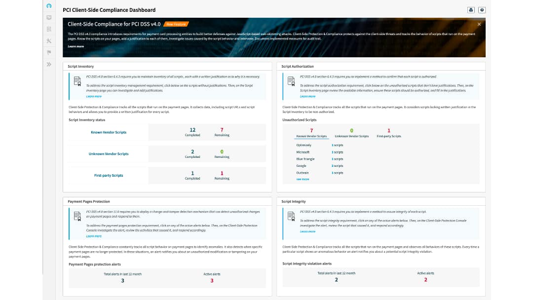 PCI Client-Side Compliance – Dashboard