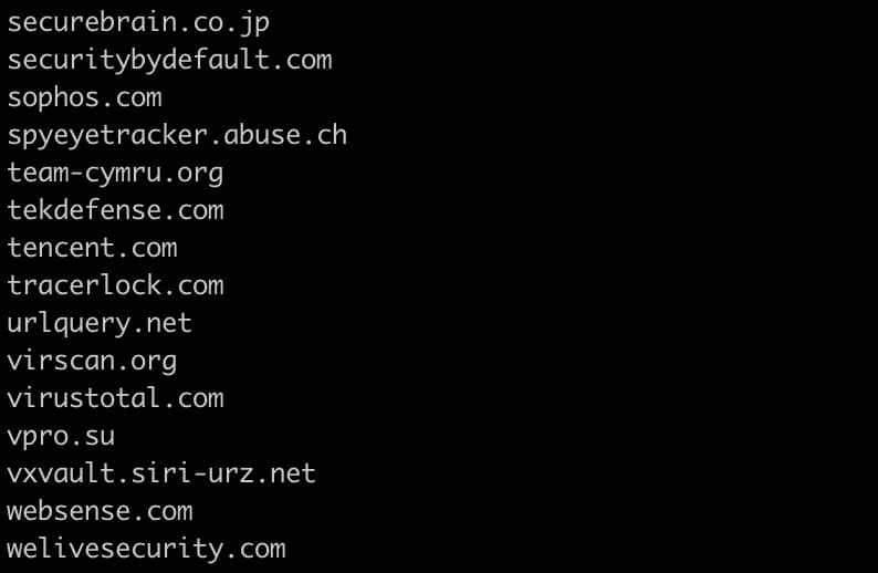(Abb. 3) Eine Teilliste der Domänen, die von dem Phishing-Kit geprüft wurden