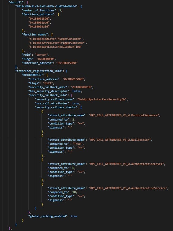 Beispiel für die Ausgabe des RPC PE Analyzer bei Ausführung mit einem Disassembler