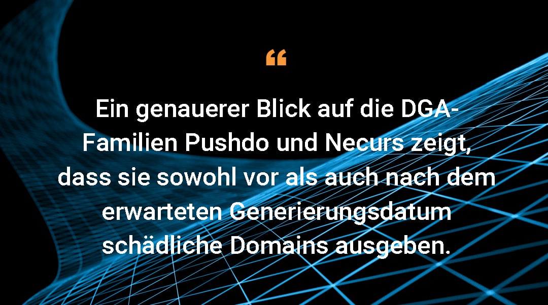 A closer look at the Pushdo and Necurs DGA families reveals that they output malicious domains both before and after their expected generation dates. 