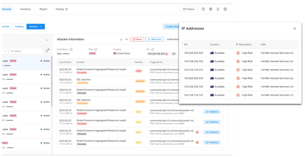 Attacker IP history