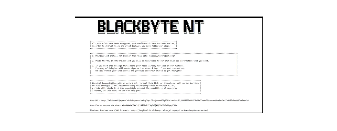 An example of a BlackByte ransomware notice that appears on victims’ computer screens.