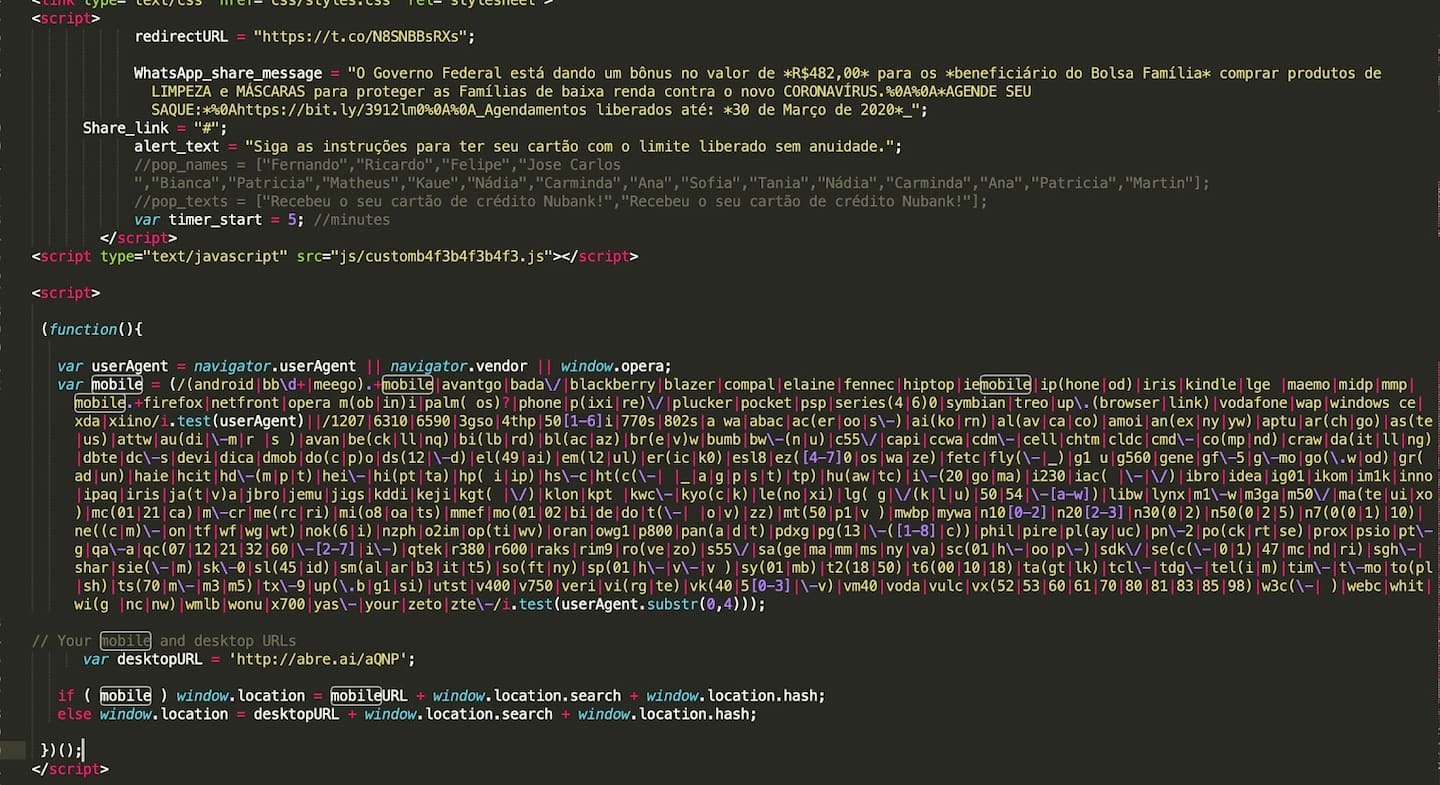 Figure 6: Javascript code that makes sure only victims with mobile devices are accepted  