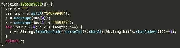 Fig. 3: JavaScript decryption function after being decoded