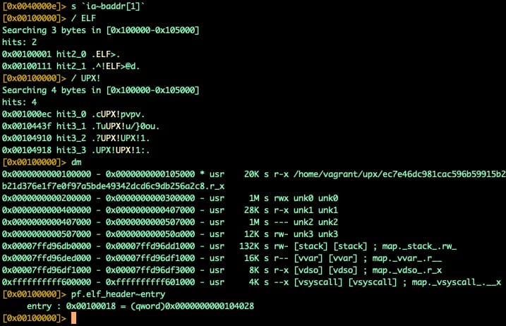 Fig. 10) ELF and UPX headers found in UPX segment