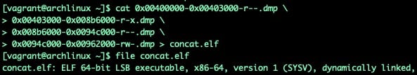 Fig. 17) Rebuilding executable from dumped memory segments