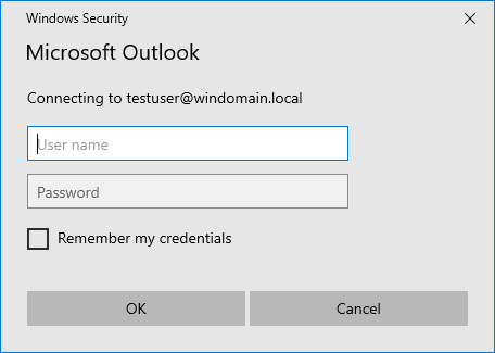 Basic authentication dialog displayed in Outlook as a result of a successful ol' switcheroo attack