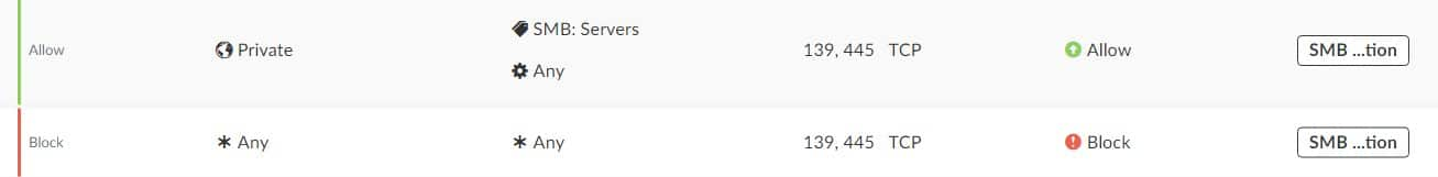 Guardicore Centra rule to allow SMB traffic inside the network only to file servers and domain controllers