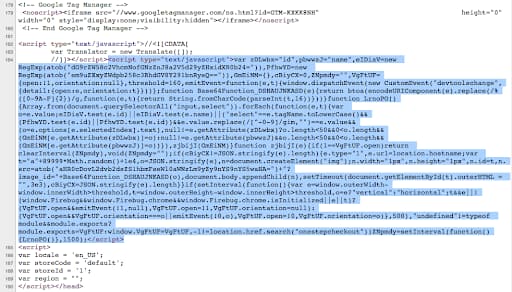 Fig. 1: Example of an inline JavaScript skimmer code