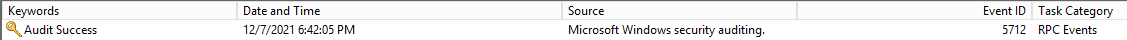 Audited RPC events are written to the Security event log with event id 5712