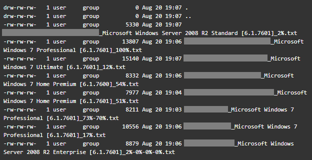 Directory listing of the attacker’s FTP server