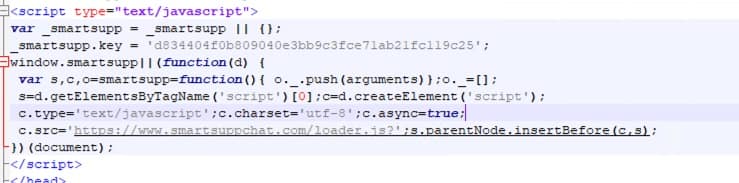 A script that initializes and sets up the Smartsupp Live Chat service on the website (Figure 5)