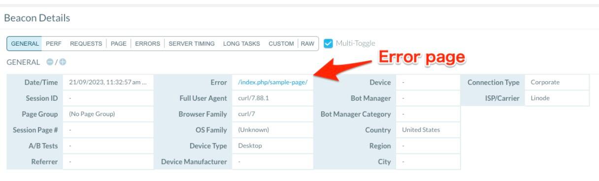  The GENERAL tab displays the path where the error occurs.