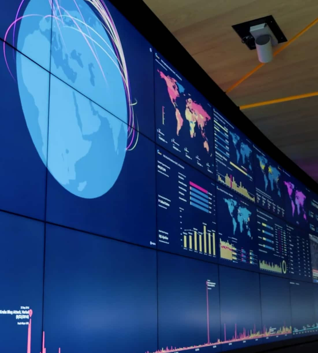 Monitors showing internet traffic metrics.