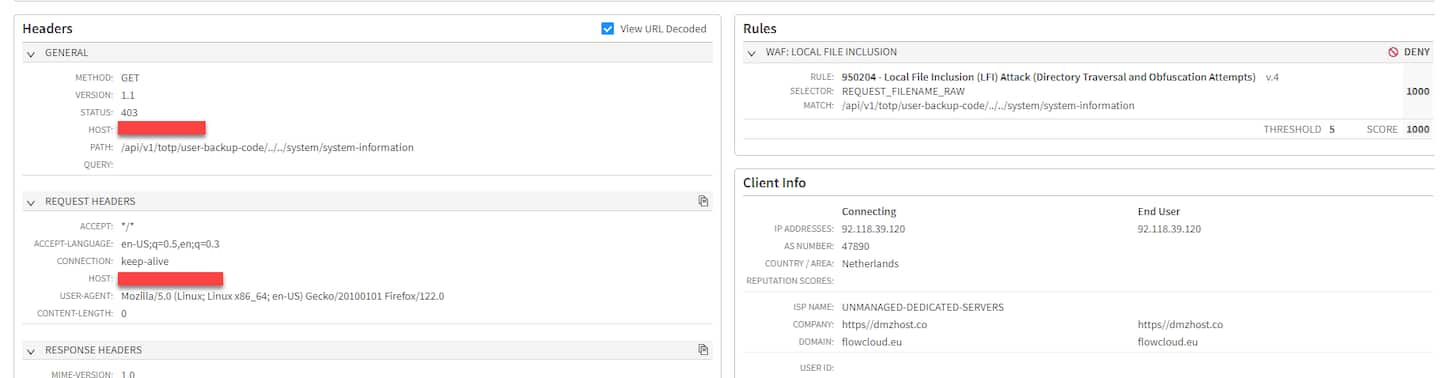 By zooming out and looking at all the attacks across our platform that involved the same malware server that was serving the new malware variant, we saw that this threat actor was also targeting additional CVEs, including the recent Ivanti Connect Secure SSL-VPN CVE-2023-46805 and CVE-2024-21887 (Figure 6 and Figure 7, respectively), which were disclosed at the beginning of 2024.