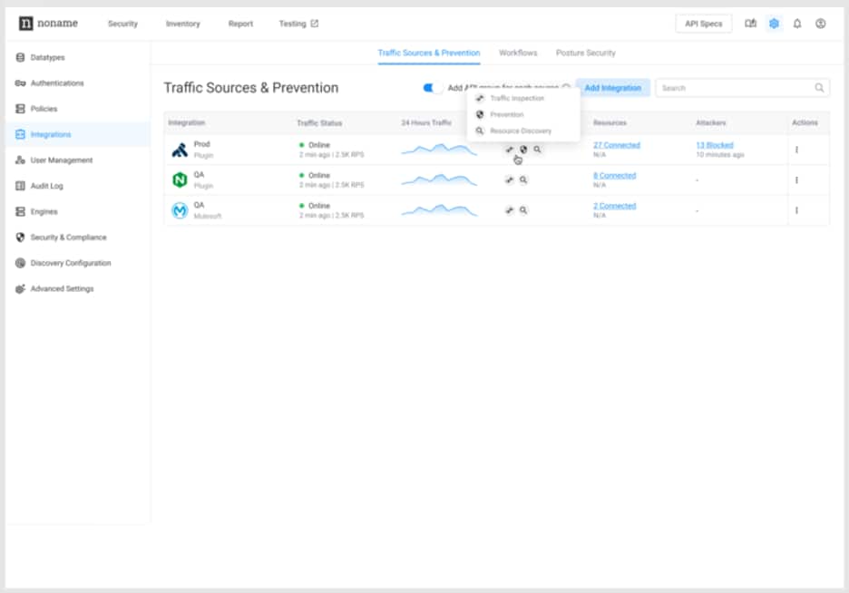 Noname combines traffic source and prevention integrations into a singular process