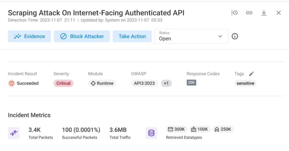 Incident Tracking feature is a new capability in the Noname Security platform that continuously tracks attacker activity