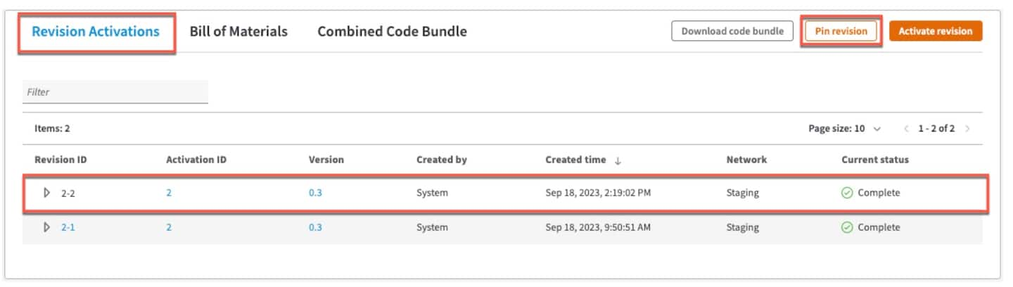 Figure 6 shows how to pin a revision from the Revision Activations tab of your Control Center dashboard.