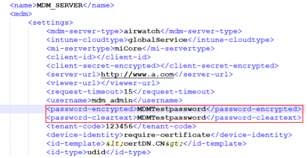 Ivanti MDM configuration containing cleartext passwords