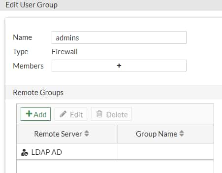 FortiGate user group configuration