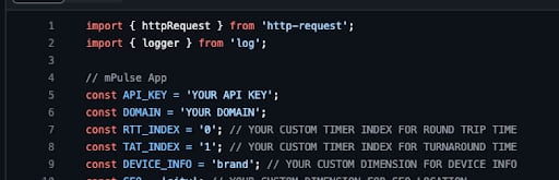 Code to parse mPulse app configuration and extract custom timer and dimensions parameters when sending mPulse beacons