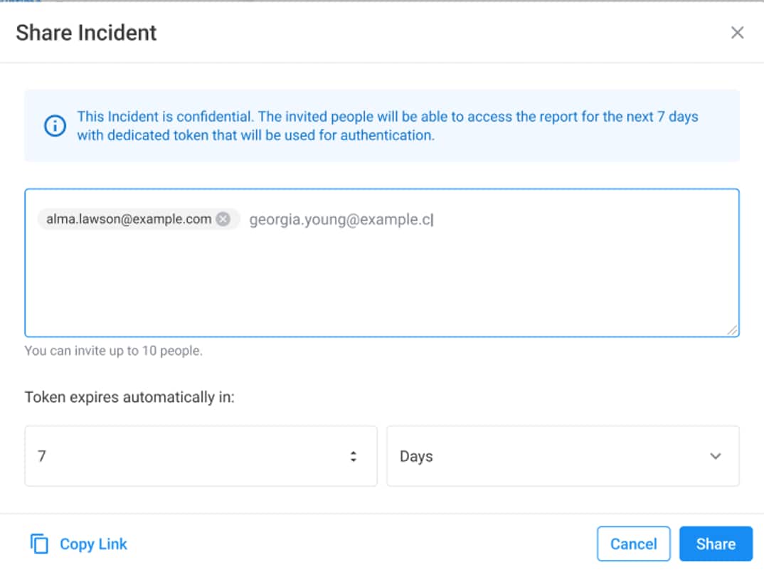 Shareable links for incidents and findings