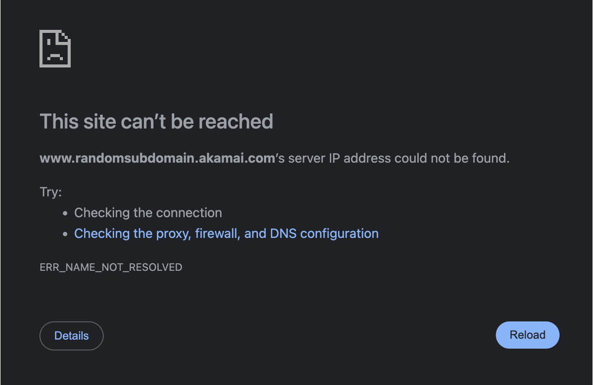 As it should, Akamai’s DNS servers would respond with a NXDOMAIN response (Figure 6).