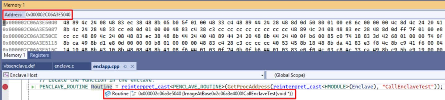 An example of this can be seen in Figure 6 — after loading a debuggable enclave module, the debugger can successfully read from the enclave memory.