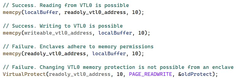 Figure 12 depicts code running within an enclave and demonstrates these different possibilities and constraints.