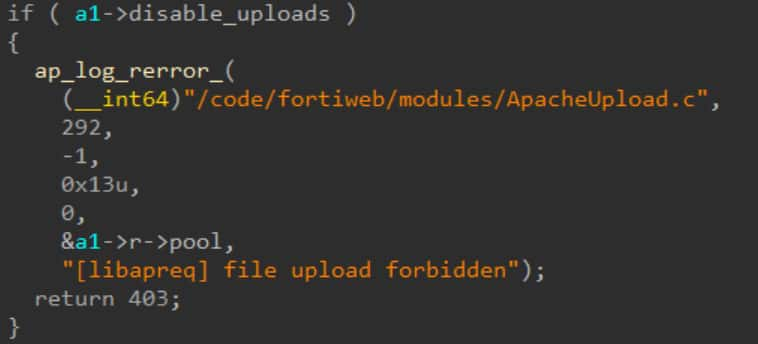 By glancing over the decompiled code we quickly noticed a debug string that pointed us to the libapreq library (Figure 14).