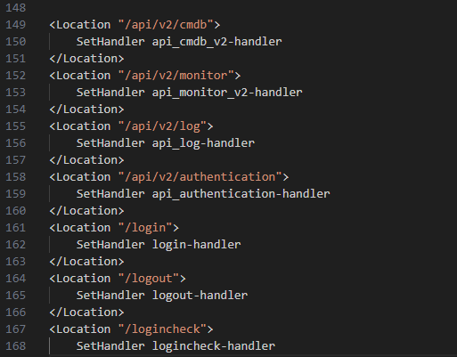 When we open the httpd config, we can notice some location directives that point URLs to their handlers (Figure 10). 