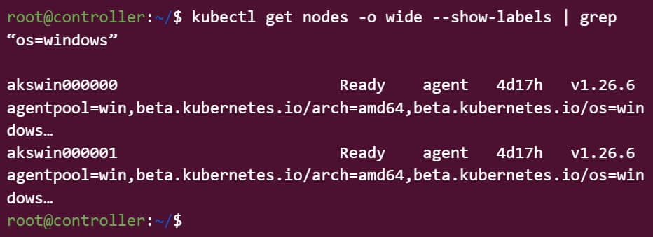 Command to test for Windows nodes in a cluster