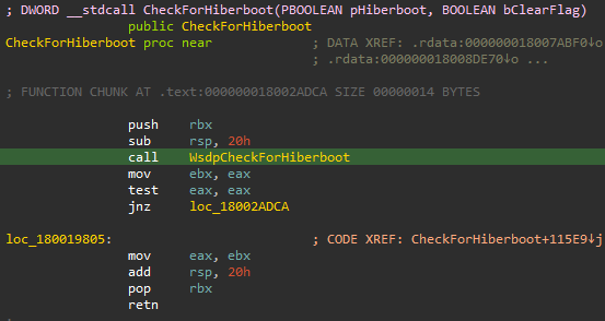 CheckForHiberboot desmontado por advapi32