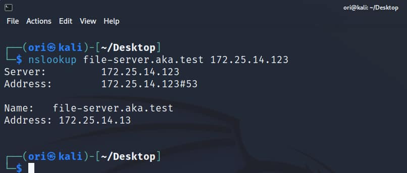 Podemos verificar que la sobrescritura se ha realizado correctamente utilizando nslookup de nuevo (Figura 21).