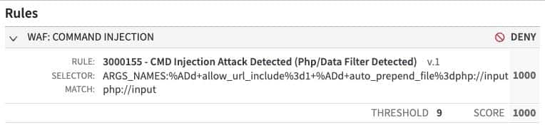 Análisis de prueba de concepto de cazadores de errores detectado y bloqueado por la regla 3000155 de Adaptive Security Engine