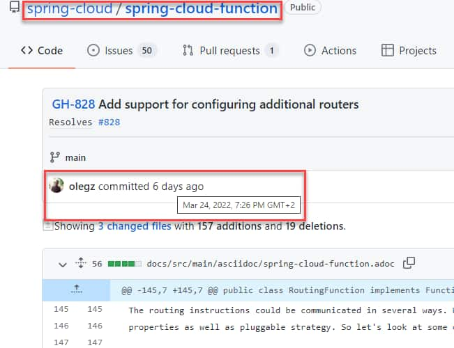 Fig 1 : Correctif de code de la fonction Spring Cloud dans GitHub