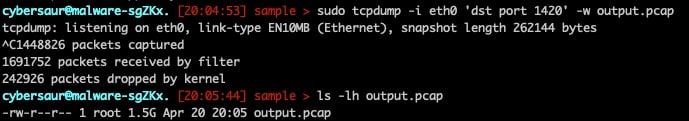 Capture d'écran de tcpdump