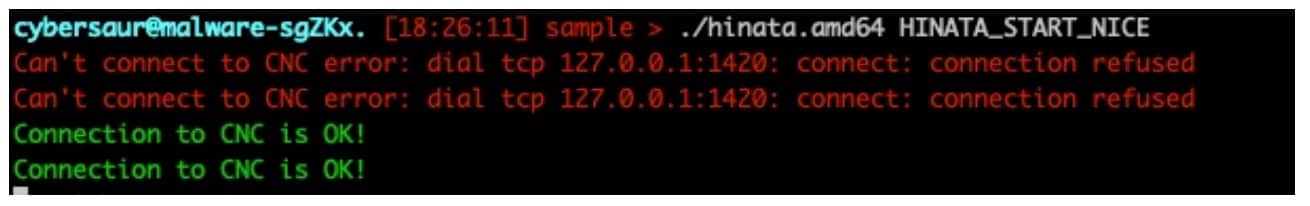 Le bot attend alors un message API_CONNECTION_SIGNAL_OK du serveur C2, qui l'enverrait à l'écoute des commandes entrantes (Figure 26).