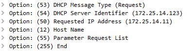 Pour cela, le client doit envoyer une option DHCP dédiée. Les options DHCP (Figure 8) sont des champs supplémentaires qu'il est possible d'ajouter à un paquet DHCP et que le client et le serveur utilisent pour échanger des informations.