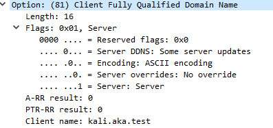  Le fait de définir ce paramètre sur 1 indique au serveur qu'il doit créer un enregistrement basé sur le nom de domaine complet (FQDN) fourni (Figure 9).