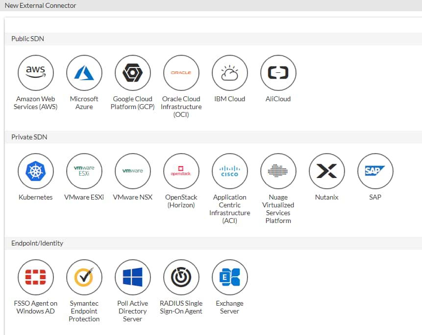 Options de connecteur externe Fortigate