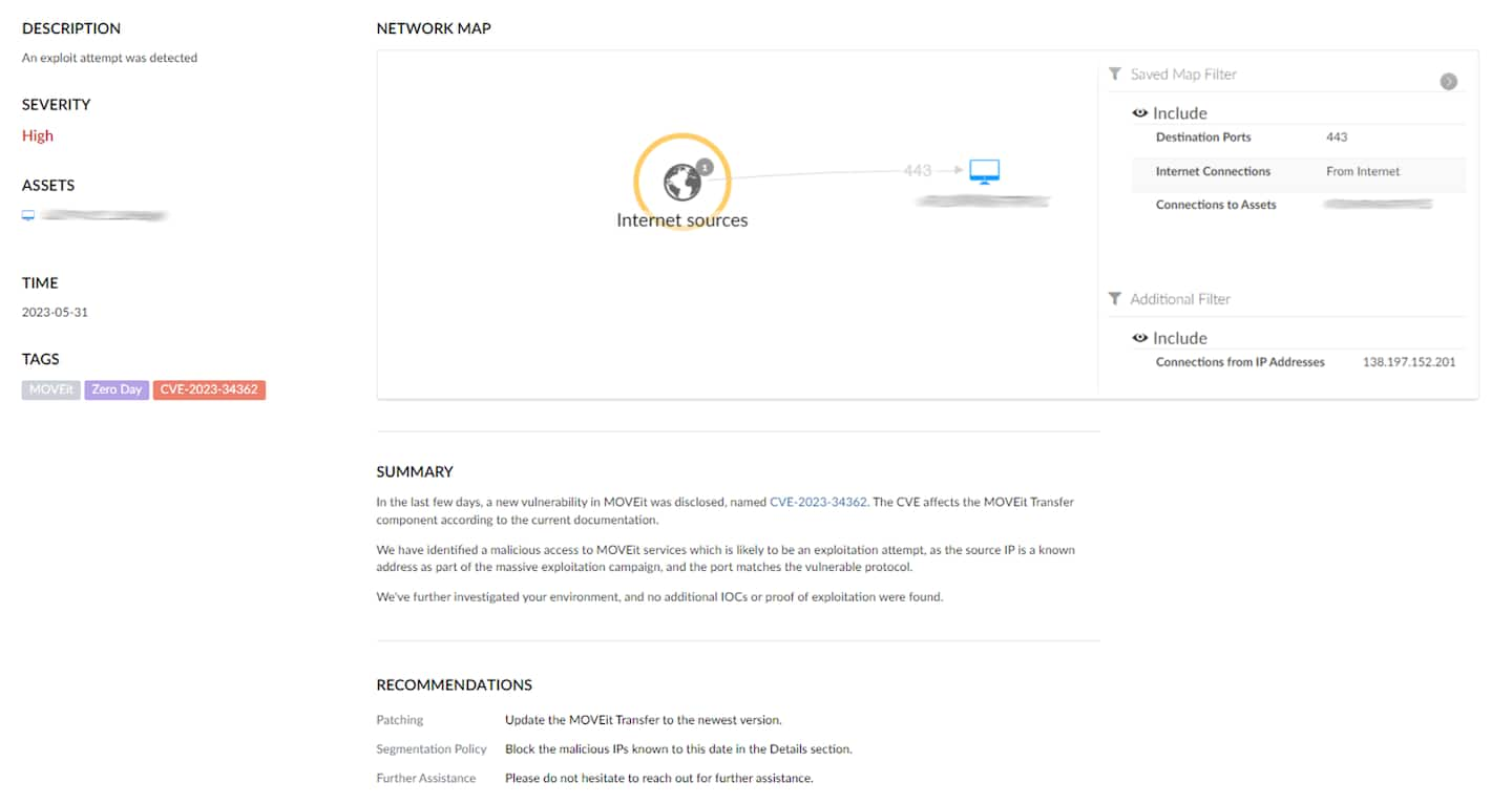 Screenshot dell'avviso di Hunt inviato per informare gli utenti di un tentativo di sfruttamento 