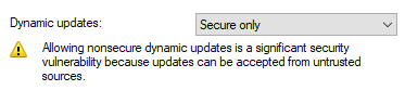 Con questa funzione, per impostazione predefinita, il server DNS accetta solo aggiornamenti sicuri per le zone ADI (Figura 3).