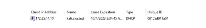 Il nostro record viene creato; se guardiamo la tabella dei lease del server DHCP, possiamo vedere che il lease è presente (Figura 10).