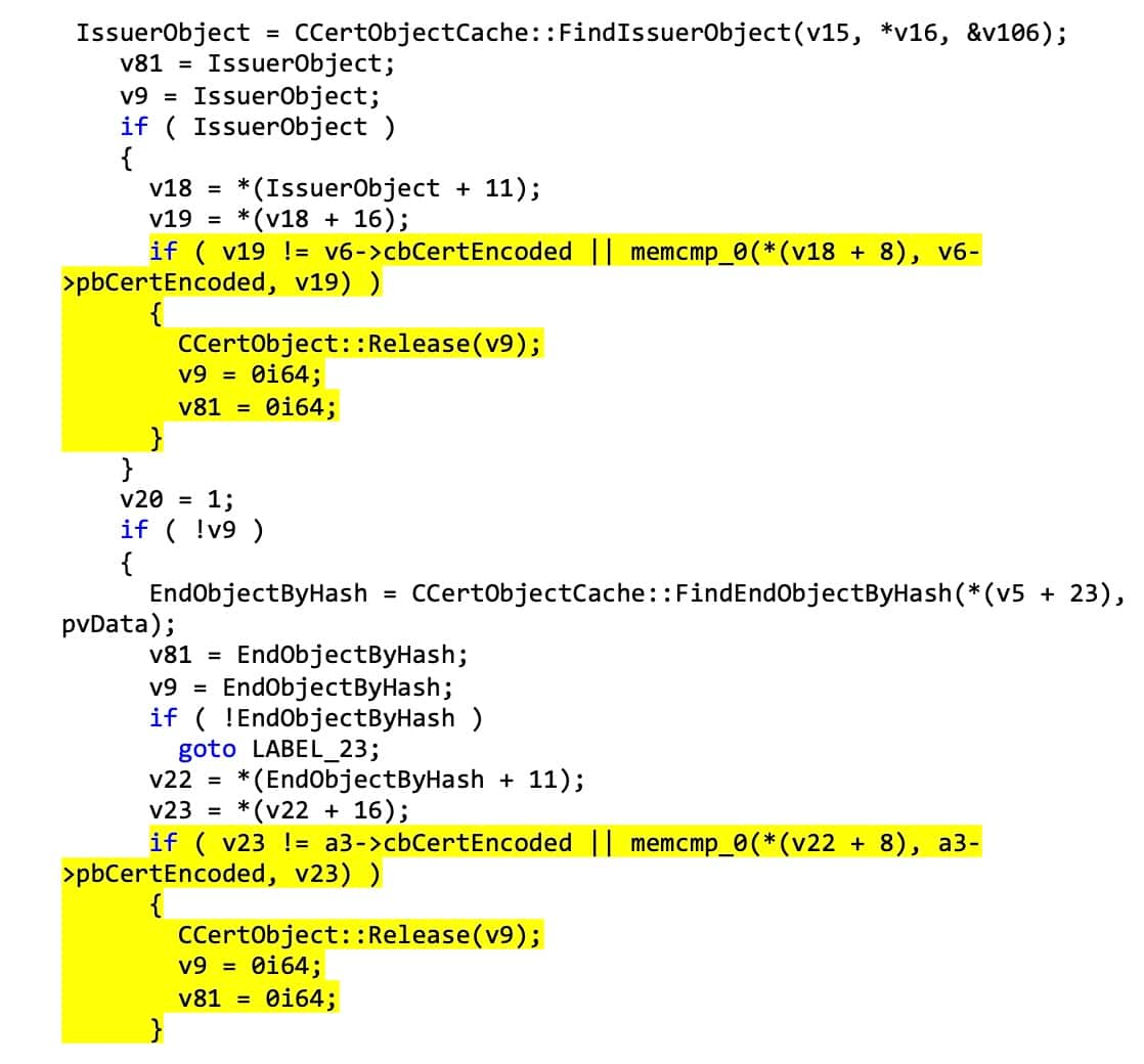 変更内容を検証した結果、memcmp チェックが 2 つの場所の関数に追加されていることがわかりました（図 1）。